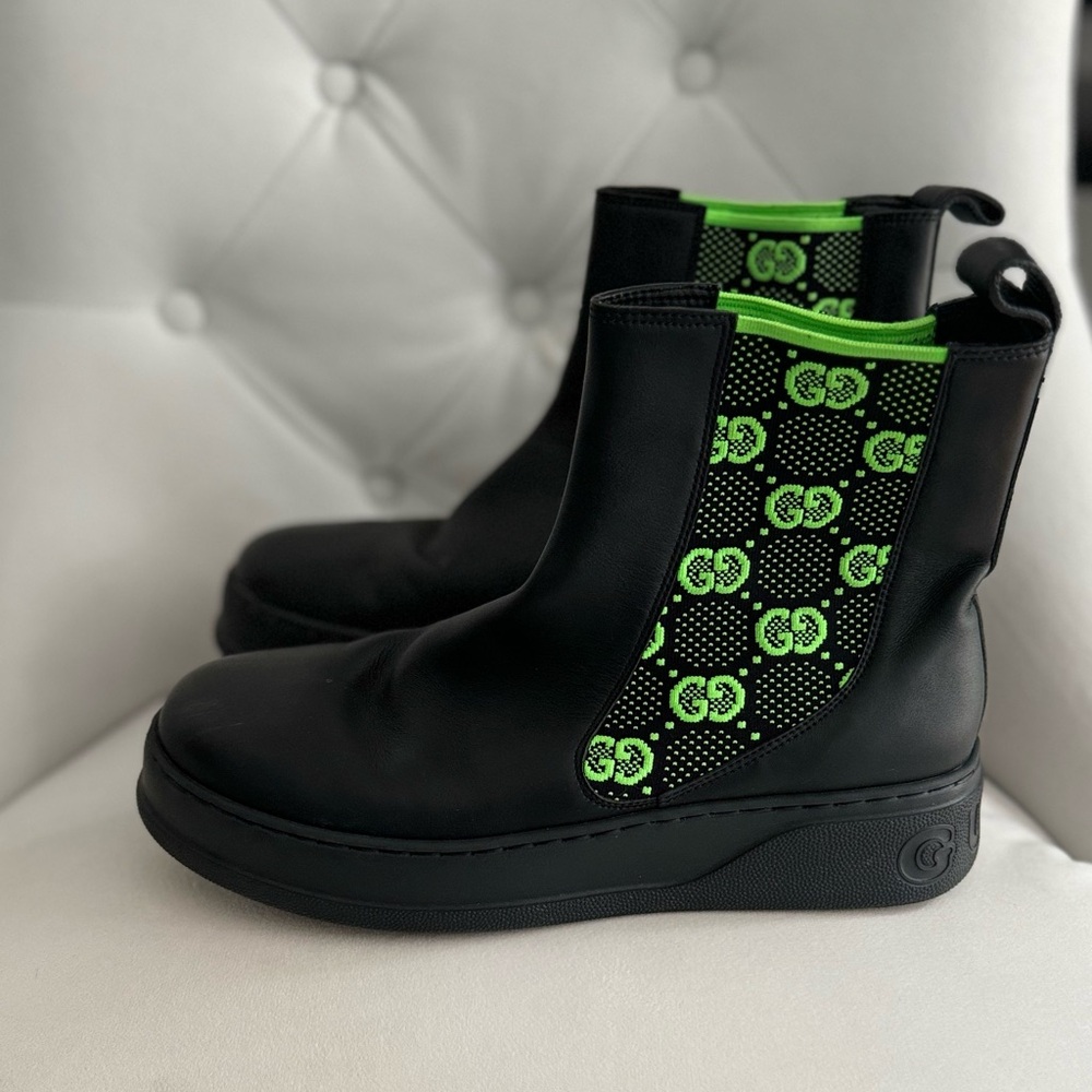 🔥MEN’S GUCCI CHELSEA GG LEATHER BOOT🔥 US Size 9.5🔥BLACK AND GREEN❣️ MAKE OFFER - Picture 6 of 12